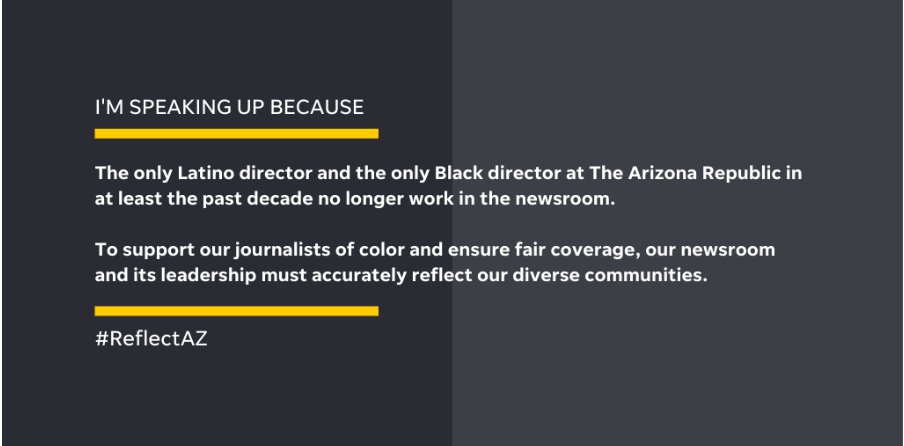 The glaring lack of Black, Latino and Indigenous editors in our newsroom has long hindered our coverage of marginalized communities.  #ReflectAZ  @azcentral.We're asking our diverse communities to support equitable, diverse, inclusive coverage & newsrooms:  https://actionnetwork.org/petitions/improving-diversity-equity-and-inclusion-at-the-arizona-republic?source=direct_link&