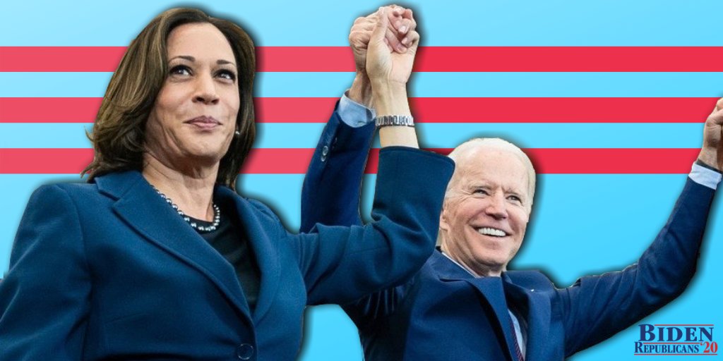  #RepublicansForBiden proudly support Biden-Harris 2020. Here's a thread to introduce Joe’s new running mate,  @KamalaHarris, to our fellow conservatives, independents, and Republicans.  #MeetKamala