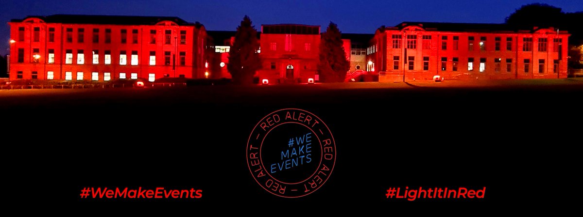 RSCHCreativeArt's tweet photo. @RoundhaySchool are proud to support the #WeMakeEvents #LightItInRed campaign by giving our Secondary campus a little splash of colour - our events industry is on Red Alert and needs the government to see how desperately they need funding to survive #WeAreRoundhay #ArtsMatter https://t.co/h7qcZ8cnzv