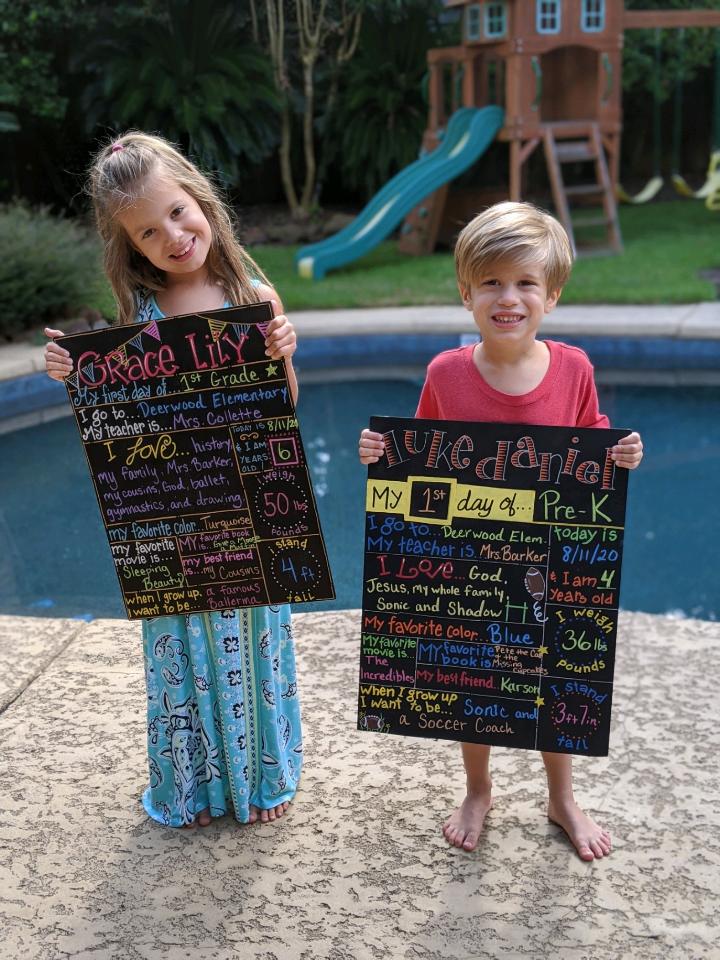This girl was excited about #firstgradefirstday #DWEVirtualFirstDay So happy to zoom with @MrsCollette_DWE. So excited in fact she was doing homework LAST night!...probably gets that part from her mom.