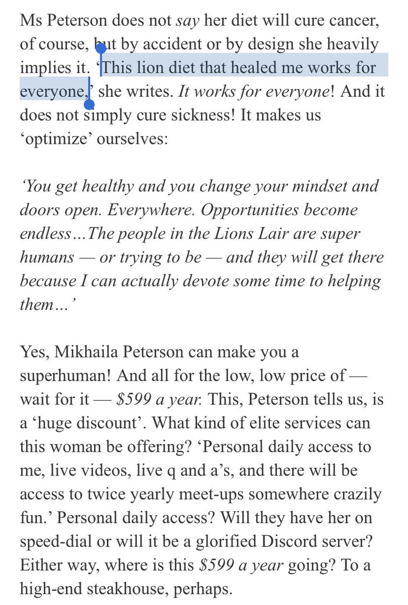 This entire time Mikhaila was charging people $50-$600 for memberships to her diet website, that offered virtually nothing.The site is now defunct, for a 2nd time, & was basically just a support group for people claiming that the diet cured them.But, does it work for anyone?