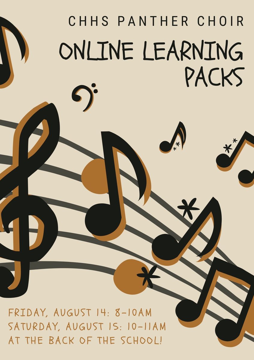 Hey, singing Panthers! Don’t forget to come pick up your Online Learning Packs this Friday from 8am-10am or Saturday from 10am-11am!