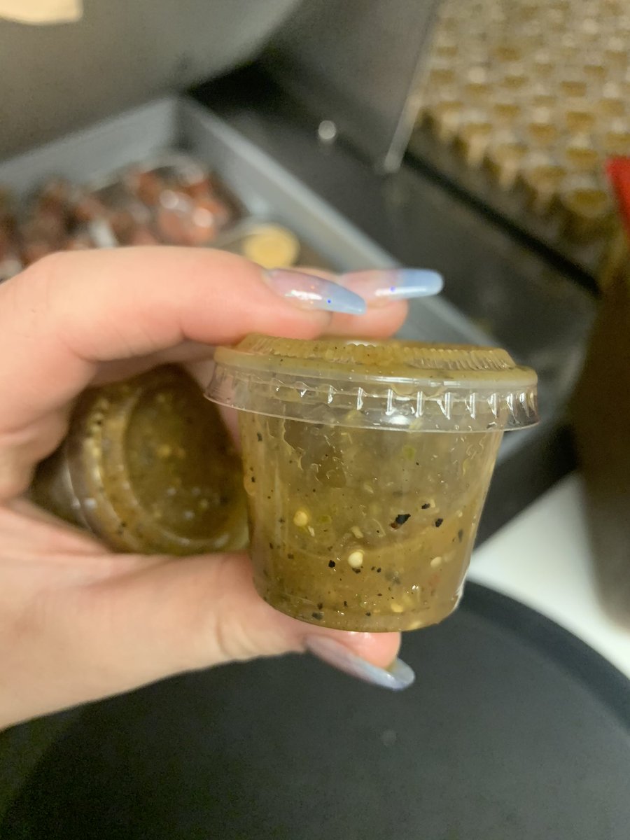 Amandaqt_'s tweet photo. @nemo_likedafish Also one time the cooler wasn’t at the proper temp and our salsas bubbled up (spoiled) from not being cold enough and my management said it looked fine and made me serve them. I threw away 4 pans on my own accord because that is just WRONG. I got pics of that too!!!!!! https://t.co/sh8QfL0vlA