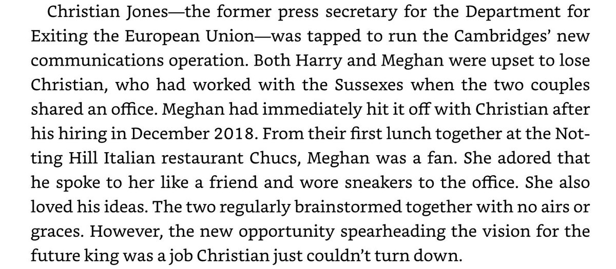  #FindingFreedom: I’m shocked by this one. Going to have to sit with it & go back to the court docs. I may have overinterpreted the statement that H&M did not hire Christian as a repudiation rather than I statement of fact. Still this Meghan-Christian lovefest is stunning. 