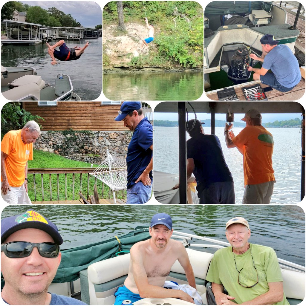 DansCentury's tweet photo. Successful 21 hrs of boat-fixin, deck-repairin, fish-catchin, rope-swingin, back-flippin, dock-cleanin, fire-startin, bbq-in, &amp; memory-makin @FunLakeMO #lake https://t.co/bDsZ5gea0x