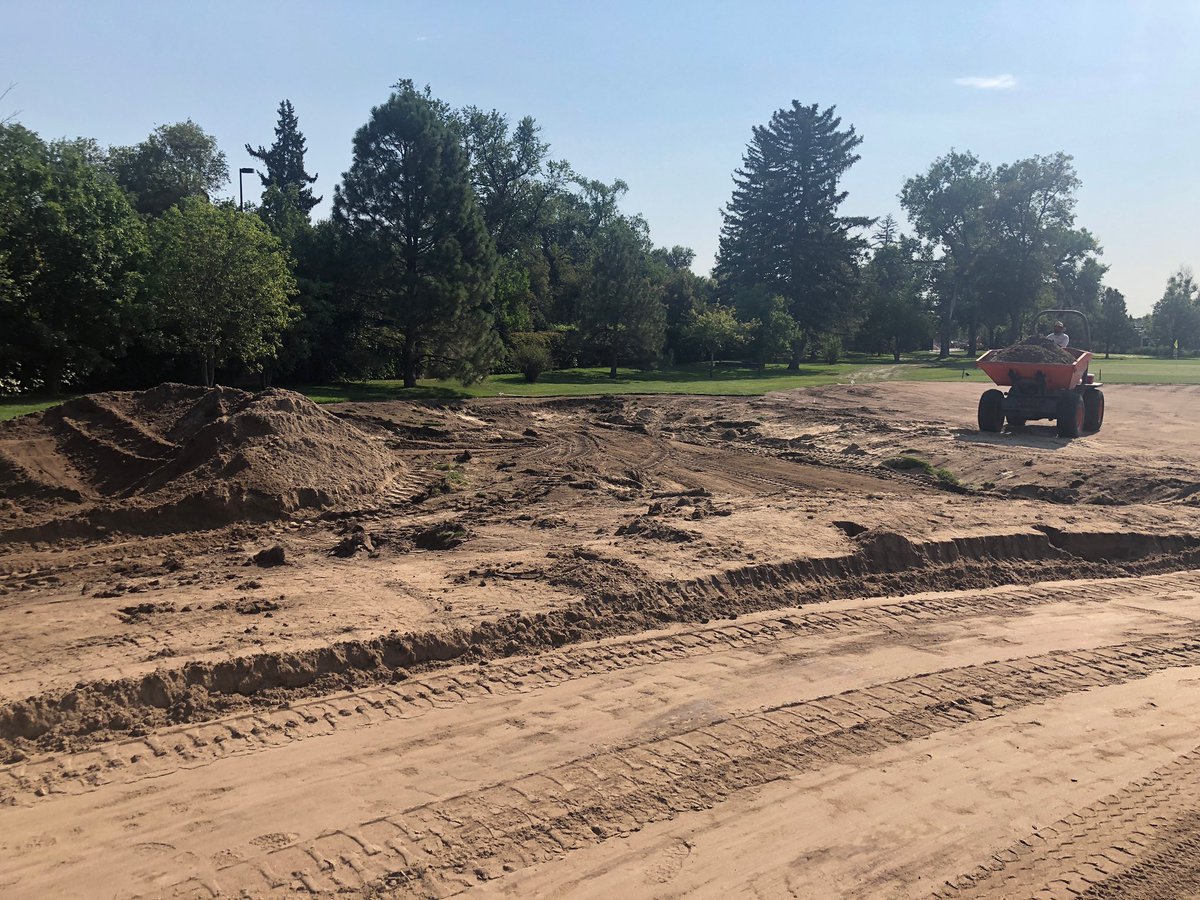 TotalTurfGS's tweet photo. The crew is making great progress on the Greens &amp; Bunker Renovation at Denver CC, CO....PG, 1st &amp; 7th Greens are demoed &amp; ready for Hanse Golf Design to make some changes and 30,000+ sf of bunkers are ready for some BBB polymer......
#ttgsinthewest #hansegolfdesign @Billy_Bunker https://t.co/oe9JYhsjAR