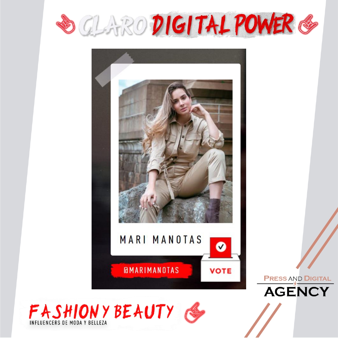 PressAndDigital's tweet photo. La Creadora Digital @marimanotas ⚡se encuentra nominada en la categoría: 

FASHION Y BEAUTY – INFLUENCERS DE MODA Y BELLEZA. 💄💋💃🏽 de los #ClaroDigitalPower 2020. 🏆@ClaroColombia 
Para votar por #MariManotas👑 te invitamos a ingresar a este link https://t.co/EPiuGRD3vd https://t.co/ryAEYYUgrc