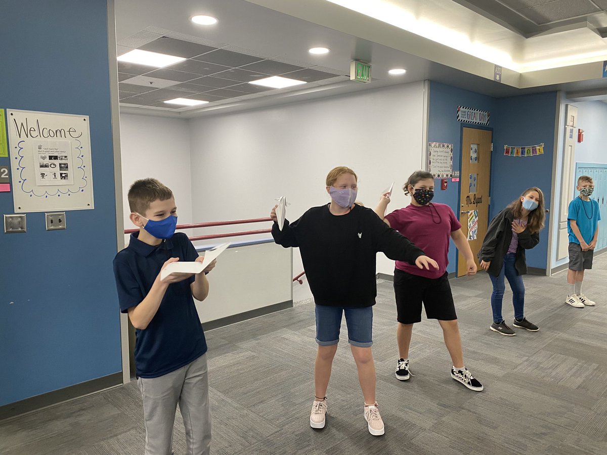 Applying our knowledge of sequential transition words by building paper airplanes based off of someone else’s instructions. #setthestagetoengage #rpimsrocks #WarrenWill #5thGrade #3feetapart