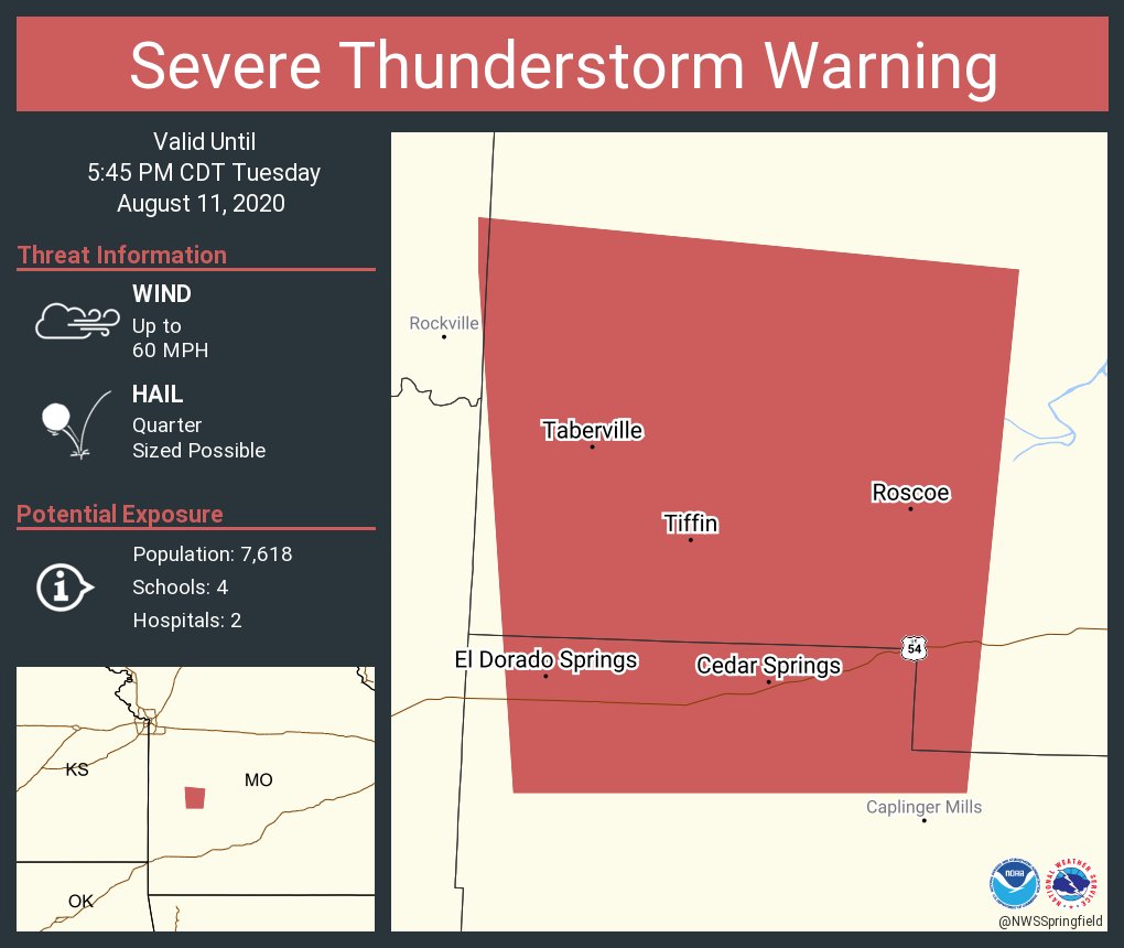 Severe Thunderstorm Warning including El Dorado Springs MO, Roscoe MO, Taberville MO until 545
