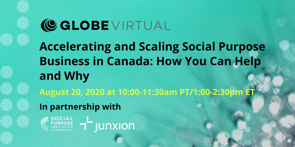 Join us for an interactive #GLOBEVirtual workshop on #SocialPurpose business in 🇨🇦. Gain insight into the purpose-led recovery with <a href="/junxion/">Junxion</a>'s Pres &amp; CEO <a href="/mikerowlands/">Mike R</a> and @UWSocPurpose Advisor &amp; Co-Founder <a href="/CoroStrandberg/">Coro Strandberg</a>. Space is limited, sign up today! bit.ly/2UJMSBB