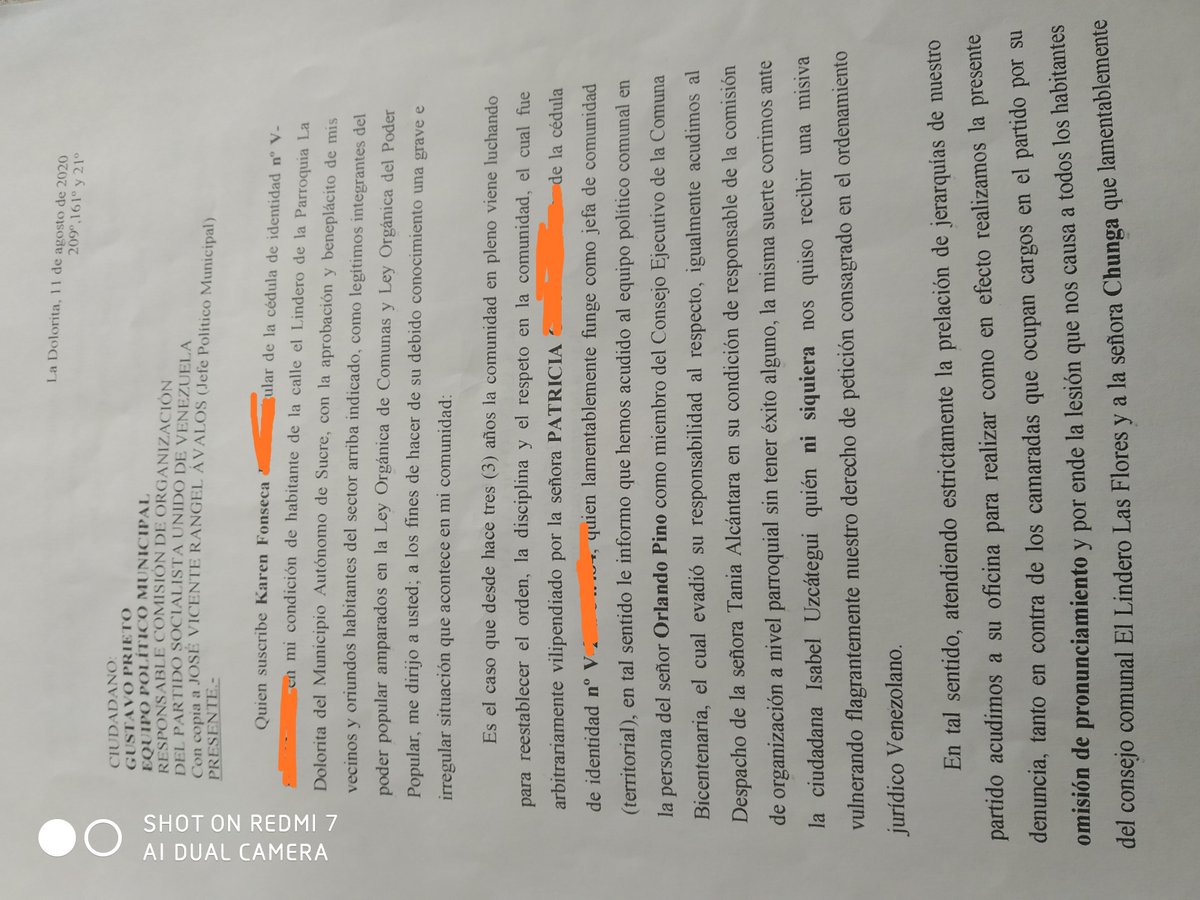 Jiskeis's tweet photo. @GustavoP_Psuv Buenas tardes Sr. Prieto, le consigne el día de hoy en su despacho el Giorgio denuncia relacionada con la jefa territorial de mí comunidad y la falta de respuesta de la Dirección parroquial y comunal del partido PSUV. Por favor solicito audiencia con su persona. https://t.co/SDknCzhJnh