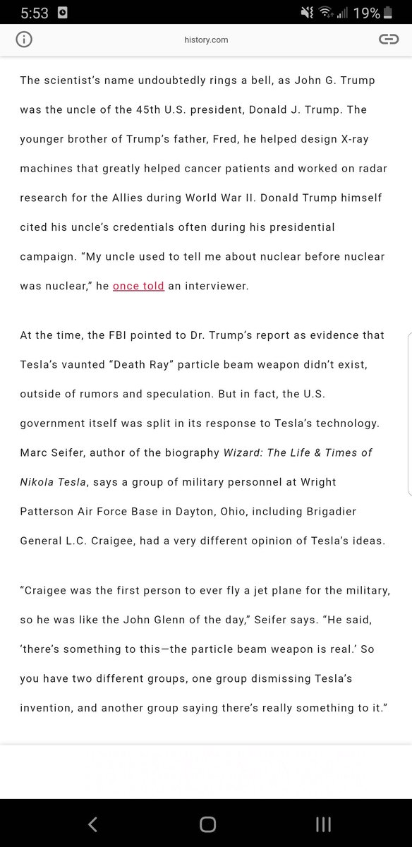 John. G Trump (Trump's Uncle) is the person who evaluated Nikola Teslas life work after he passed awayHe was an electrical engineer/physicist & one of the rare people on this planet who could understand what he was readingTrump downplayed his findings but he KNEW the truth