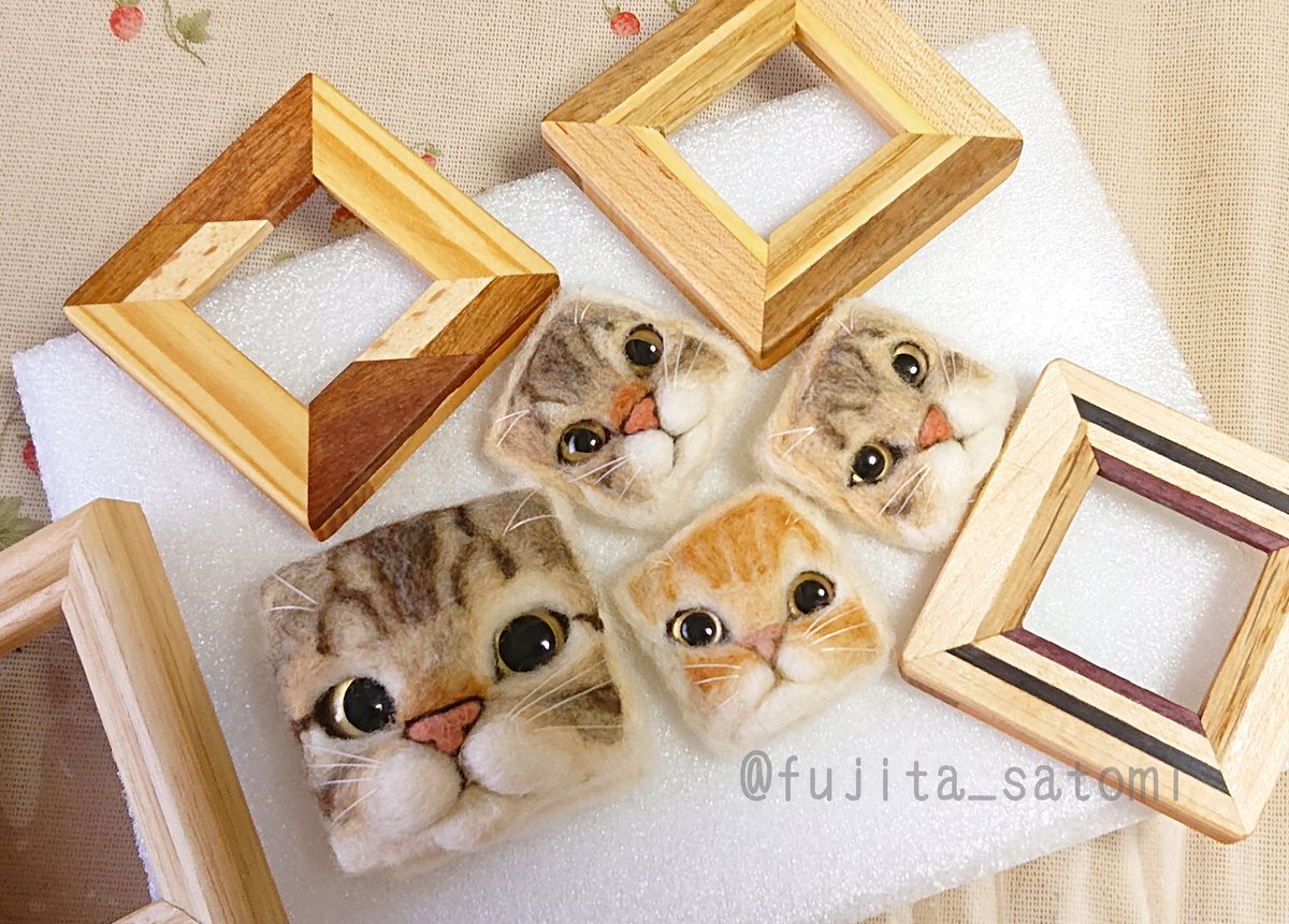 ふじたさとみ フレームに入って無い状態でも可愛いよね 羊毛フェルト 猫フレーム ミニ猫フレーム キジトラ 茶トラ てづバ てづバ神戸 猫好きさんと繋がりたい