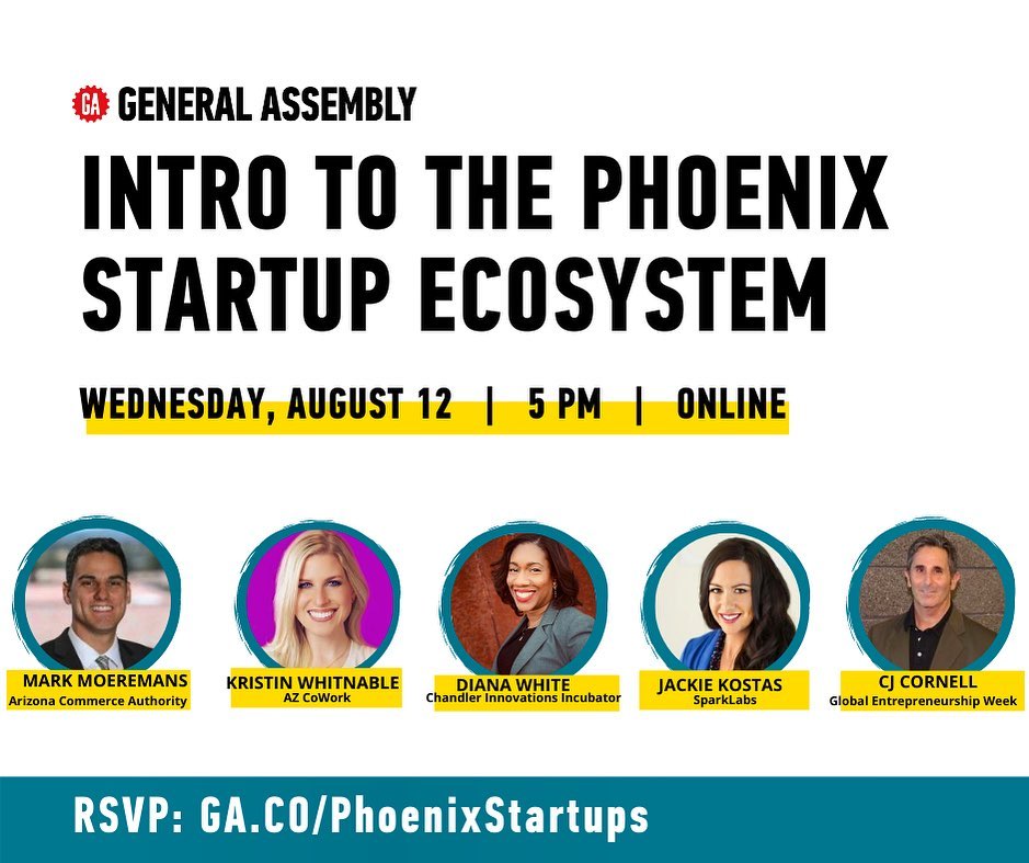 Looking to learn more about the local start up scene here in Phoenix? 👀 Tune in tomorrow at 5pm MST to learn about who’s who in the community, what organizations to join, and where to find resources. GA.CO/PhoenixStartups #yesPHX