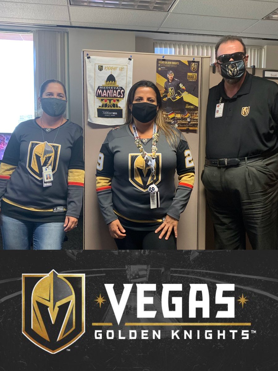 ClarkCountyNV's tweet photo. Who's our pick today? #VegasBorn of course. A whole lot of #Vegas @GoldenKnights gear on display today at the #ClarkCounty Gov't. Ctr. ahead of the start of the @NHL #StanleyCup Playoffs! #GoKnightsGo https://t.co/B3pBPBrBww