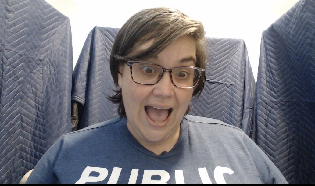P.S. Here's me in the booth, as Slacked to  @jessica_reedy the other day. (Laptop webcam, so a low angle.)