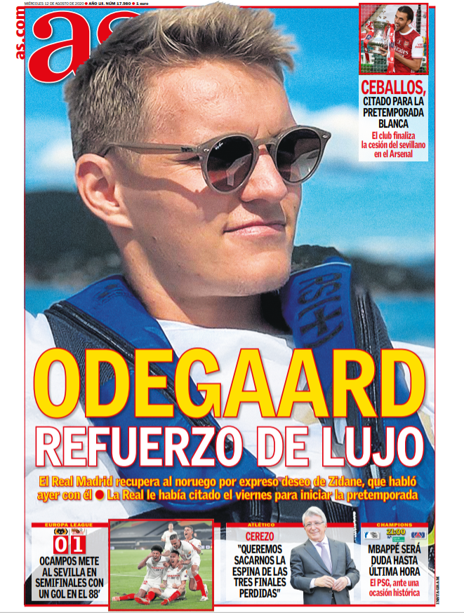 AS: Ødegaard returns as a luxury reinforcement. Real Madrid recovers the Norwegian at the express wish of Zidane, who spoke with him yesterday. Sociedad had summoned Martin on Friday to start their preseason.