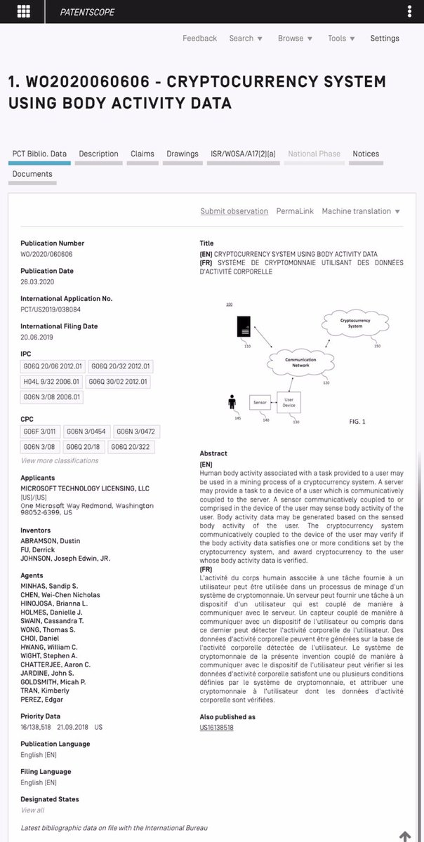 take a look at this patent? Its from Microsoft...its by far a very small indication of the technology that Gates has developed and tested in Beta in China but THIS IMO IS THE REASON FOR THE URGENT VACCINES...implemtation of biological ID/Tracking and Monetary Transaction /4