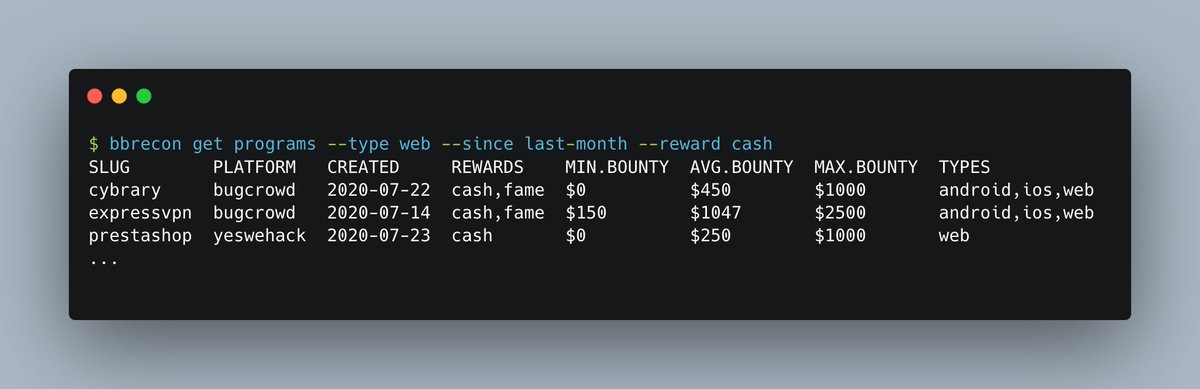 bbrecon is in a limited beta, don't miss your chance to try it out!

"Give me all the #BugBounty programs released in the last month that have web targets and reward cash"

bugbountyrecon.com

#bugbountytips #netsec