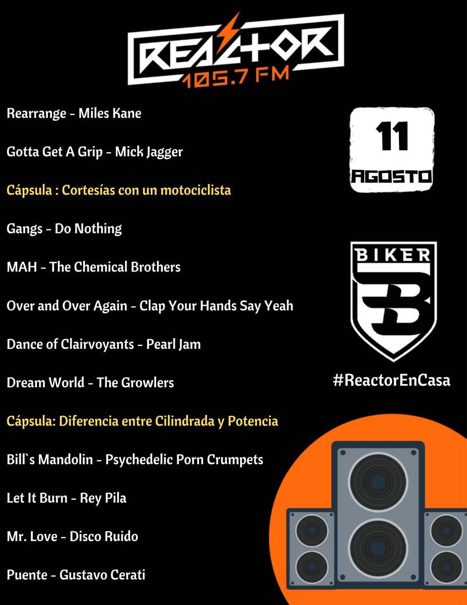 Reactor105's tweet photo. Les compartimos las canciones que escuchamos este martes en @network_biker

@padarevolver agradece su sintonía y los espera el próximo jueves a las 17 horas con más música y motos en #ReactorEnCasa 🏍️🙌 https://t.co/yfb1S5EO9v
