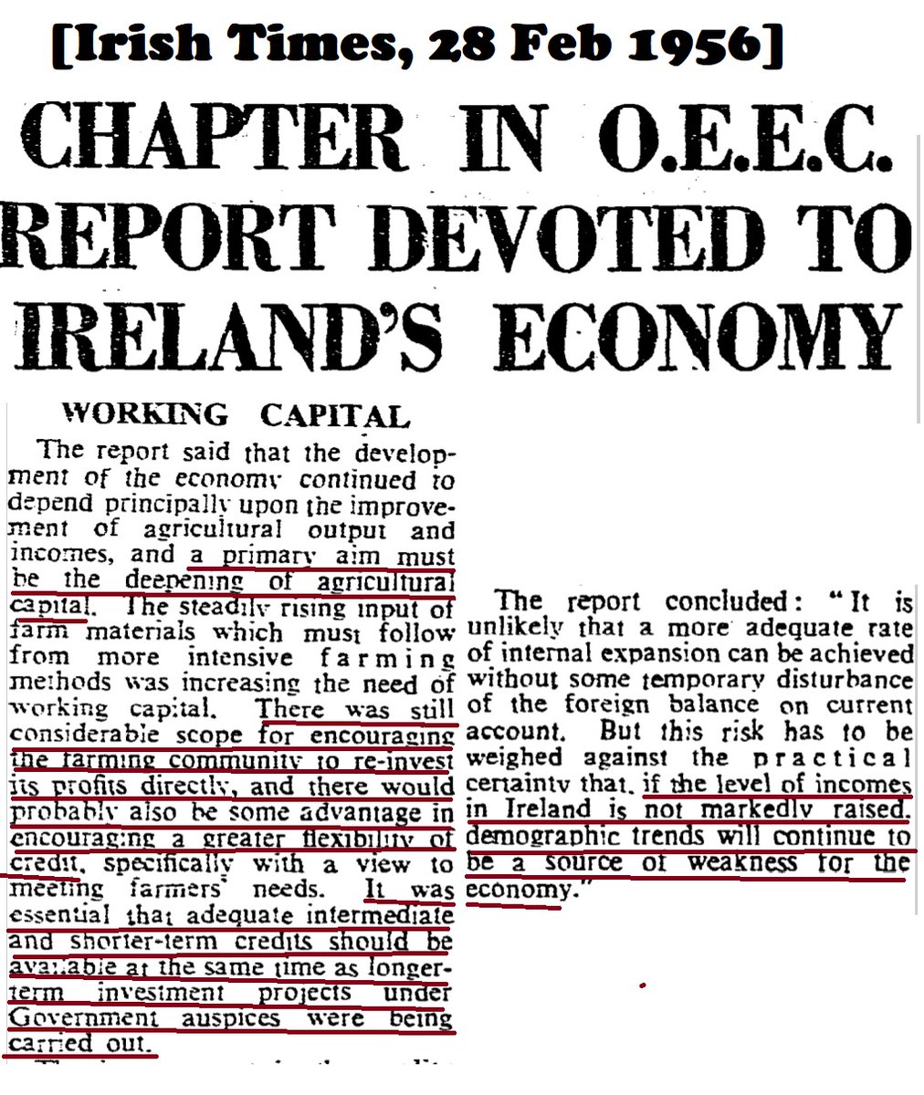Both the OEEC and the World Bank were clear as to what Ireland should do to address its balance of payments issue - borrow to invest and build up indigenous companies as exporters. As an example, some quotes from the OEEC from 1956. 15/
