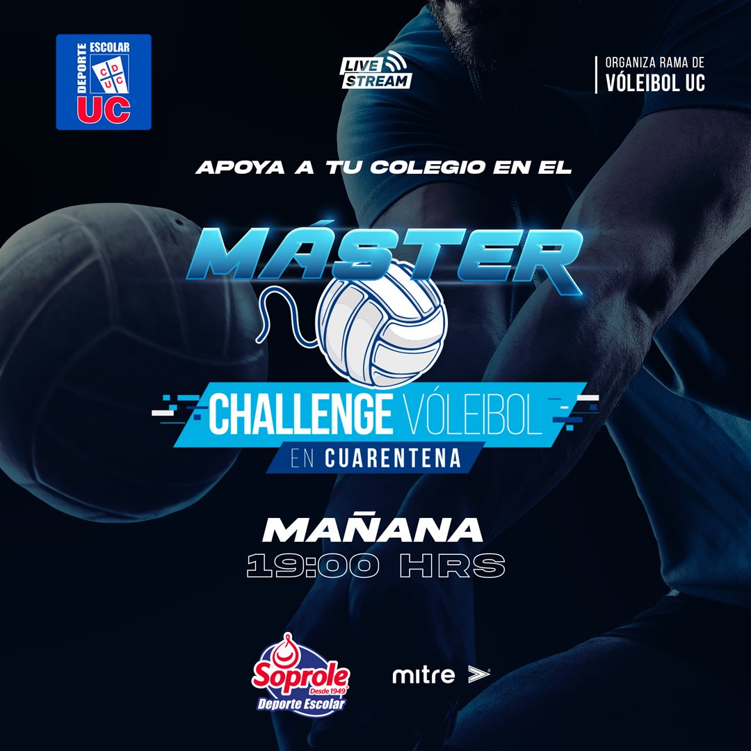 lacatolicacl's tweet photo. Te esperamos mañana a las 19:00 horas en el canal de Youtube Club Deportivo Universidad Católica, para vivir el Máster Chellenge de Vóleibol en cuarentena donde 9 colegios se enfrentarán para ser el 1er campeón de este desafío 🏆🙌🏼🏐
#CDUC #Voley #DEUC #Soprole #Mitre https://t.co/DcHvaMRMqJ
