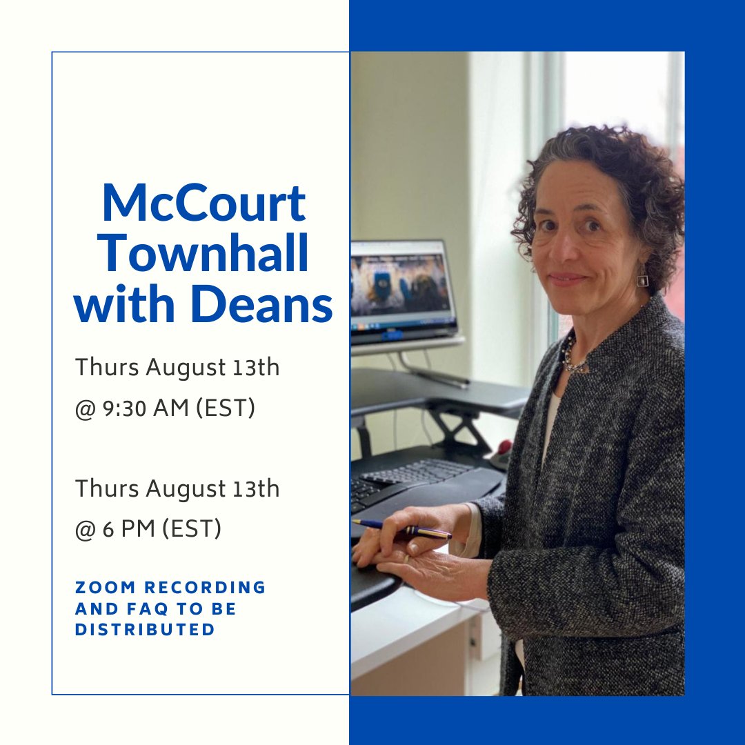 Hey McCourt! Just a friendly reminder about the upcoming Townhall with the Deans this Thursday, August 13th! This is an excellent opportunity to share your concerns with the administration, so let your voices be heard!