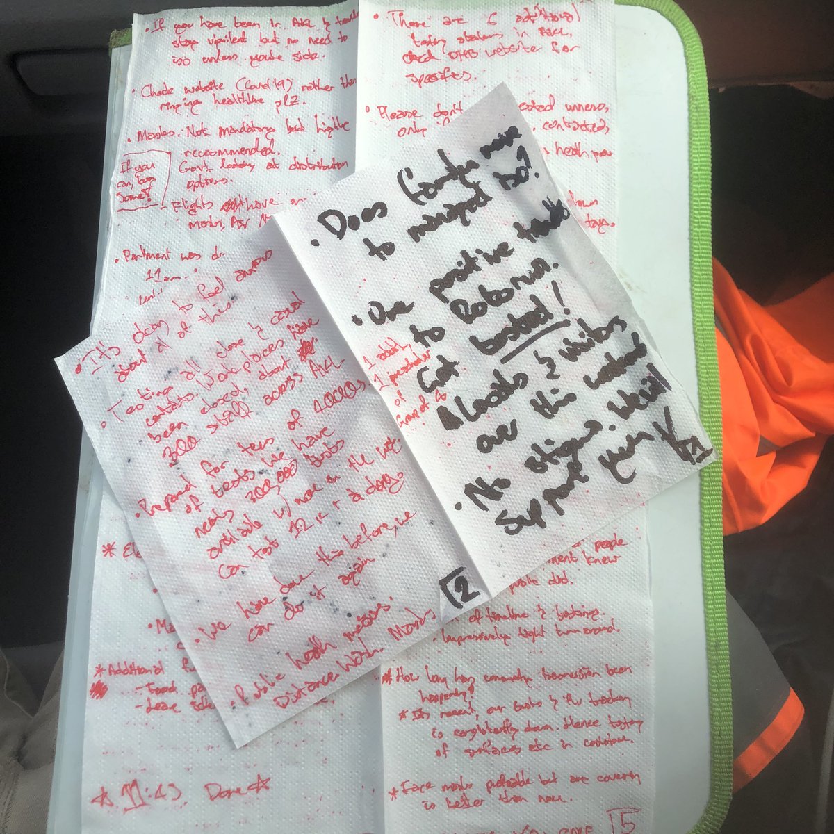 So this is what an hour worth of writing presser summary notes in the truck looks like. Don’t worry - Pie was driving. I’m just sassy company and lifting assist. Next stop: condensing and writing up.