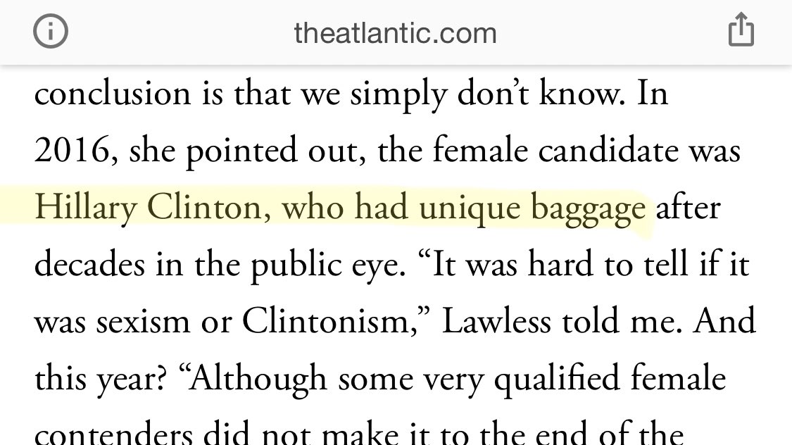 THREAD: Kamala Harris hasn't even been on a presidential ticket for a day, and already a VIP man has declared that she has "unique baggage."Hillary Clinton also had "unique baggage," the commentariat said.Starting to think "unique baggage" just means "woman."   1/  https://twitter.com/zachdcarter/status/1293293467867721728