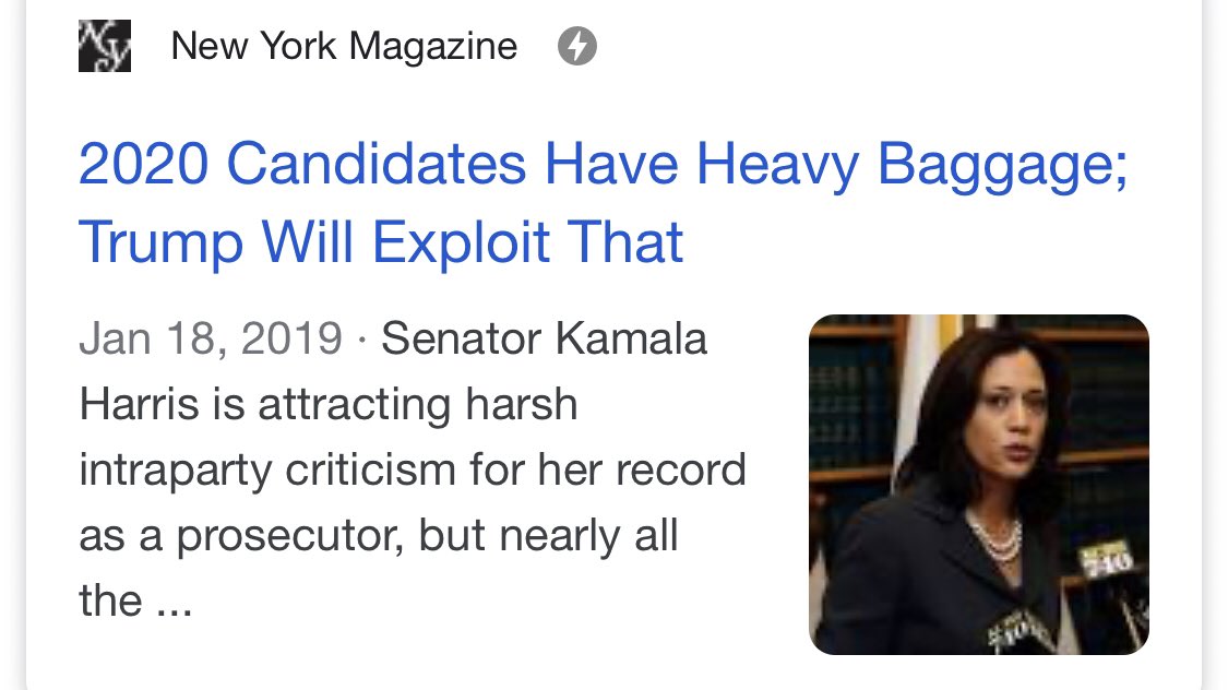 Even when New York Magazine wrote a story about all the 2020 candidates' "baggage," guess whose photo was featured? 5/