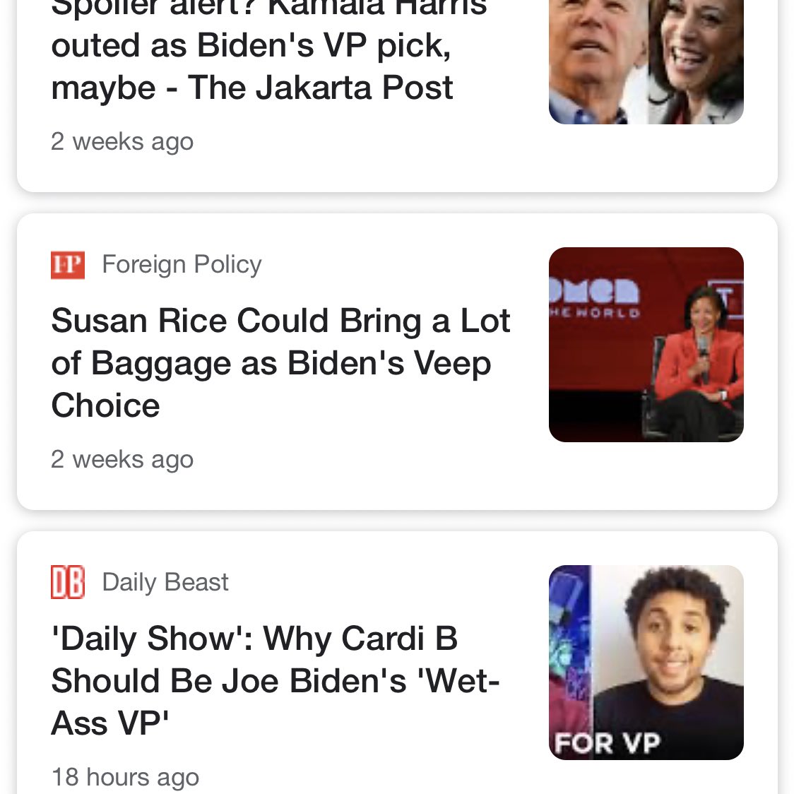 And when it looked like Biden might pick Susan Rice for VP instead of Kamala Harris in the last few weeks, well, Susan Rice racked up her own collection of "baggage" headlines. 7/