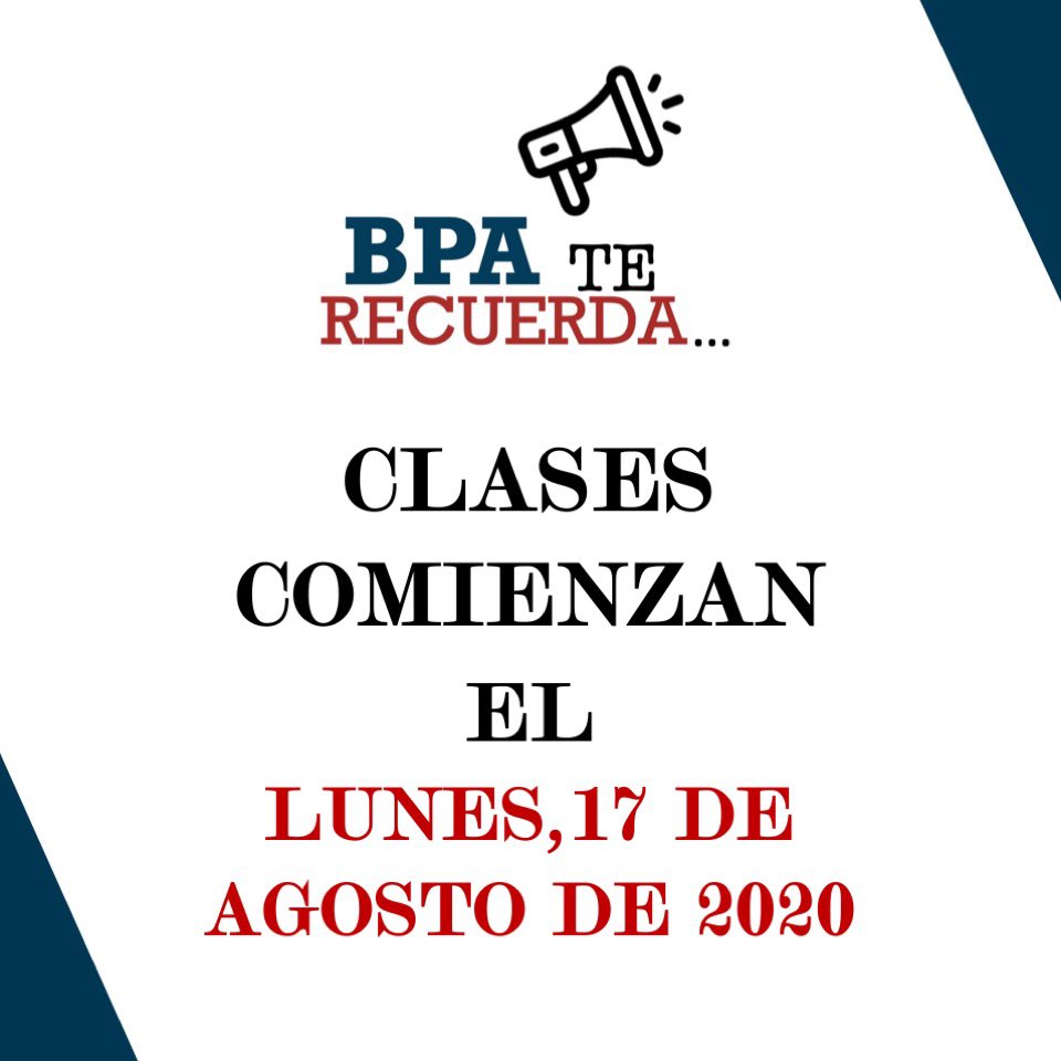 bpasangerman's tweet photo. 𝐵𝑃𝐴 𝑇𝐸 𝑅𝐸𝐶𝑈𝐸𝑅𝐷𝐴...
🗓Clases comienzan el lunes, 17 de agosto de 2020. Universidad Interamericana de Puerto Rico, Recinto de San Germán. Matrículate
https://t.co/4ALcegb94H
#BPAAllDay #BPATeRecuerda #BPASG #BPAPR https://t.co/zYfSNfydhj