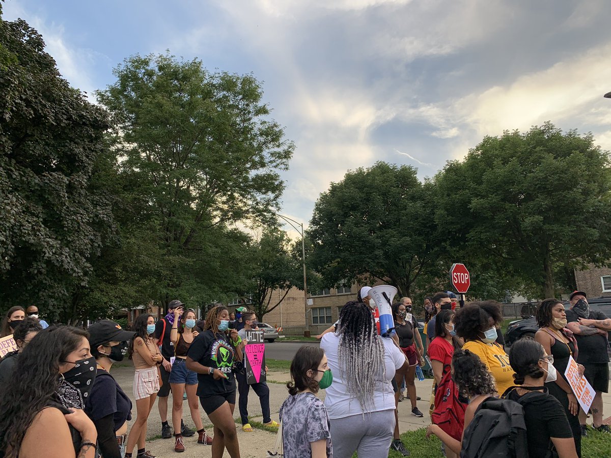 Protesters are now chanting, “what side are you on my people, what side are you on? We on the freedom side,” at the other protesters.  #ChicagoProtests