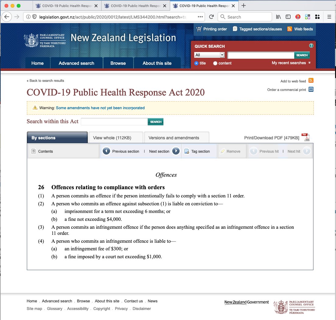 Subject to “amendments not incorporated”, looks like “an infringement offence” not to display a QR code for the business, which is $300-$1300. (Hopefully “there are no visitors” would be at the lower end.) #Covid19  http://legislation.govt.nz/act/public/2020/0012/latest/LMS344200.html