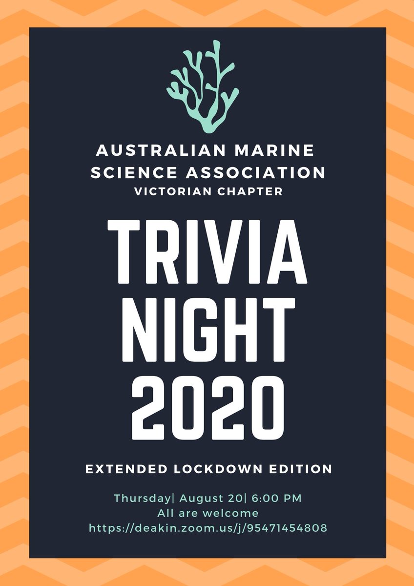 Missing hanging out with #marinescientists and answering marine themed questions during #melbournelockdown2020 ? Well @amsa_vic have you covered! Come join our Trivia night Thursday August 20 at 6pm Australian EST