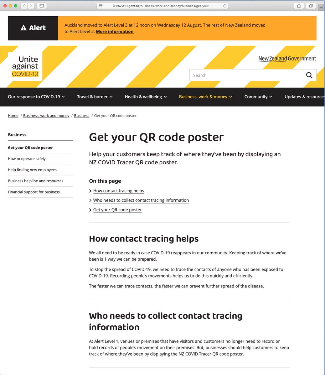 For anyone else finding this thread as a home business, this looks like a reasonable place to start getting your QR code.But the descriptive text is in need of updating for the “about to be mandatory” level 2/3 status :-) https://covid19.govt.nz/business-work-and-money/business/get-your-qr-code-poster/