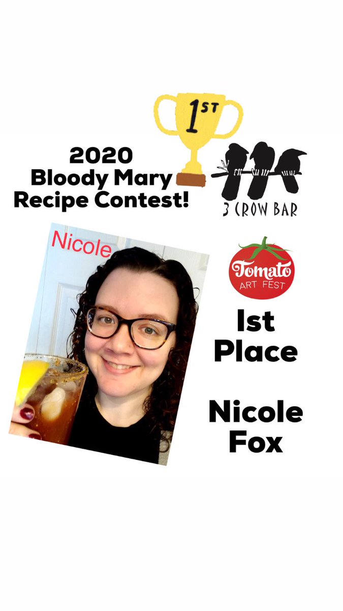Congrats Nicole Fox for taking 1st Place in <a href="/3crowbar/">3 Crow Bar</a> <a href="/TomatoArtFest/">Tomato Art Fest</a> 2020 Bloody Mary Contest Virtual edition sponsored by <a href="/TitosVodka/">TitosVodka</a> !!#bloodymary #tomatoartfest #vodka #eastnashville