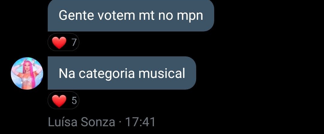 votosluisasonza's tweet photo. não tenho o resto do print mais a luisa falou "vamos levar essa, por favor". VAMOS DAR O PRÊMIO PARA A PATROA🔥
EU QUERO 150 COMENTÁRIOS AQUI UTILIZANDO AS HASHTAGS #MPN #LUISASONZA #LUISASONZASTYLE https://t.co/Newnt7IGMp
