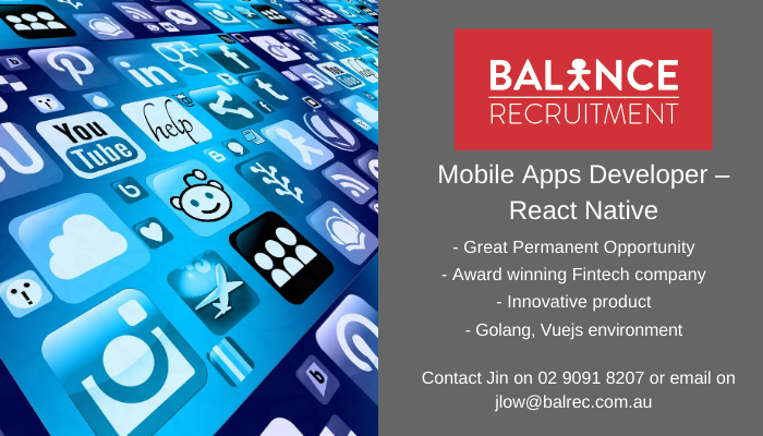 Balance_Recruit's tweet photo. JOD! This job is based in Sydney CBD but has the flexibility of Working from Home - For all the info call Jin on 02 9091 8207 https://t.co/SRwZoluasa #balancerecruitment #itjobs #sydneyjobs  #mobileappsdeveloper #reactdeveloper https://t.co/MCoK0d9Mdv