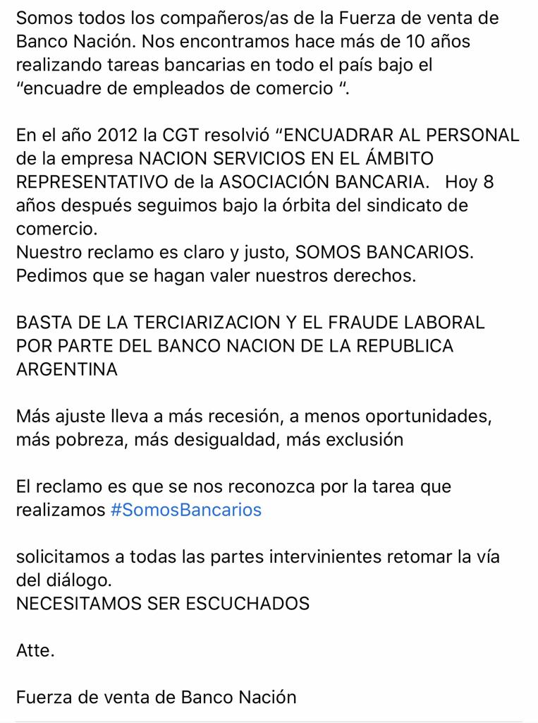 Ffventasbna's tweet photo. @alferdez @Eduardo_Hecker @labancariasba @Lozano_Claudio @matiastombolini @MinTrabajoAR @SantiCafiero @Fabiola1Dama @SergioOPalazzo @prensabna #encuadrebancarioya #precarizacionlaboral https://t.co/WGuGLuKlGu