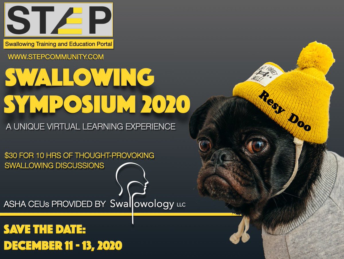 Swallowing Training and Education Portal (@community_step) on Twitter photo Save the date for the very first STEP SWALLOWING SYMPOSIUM (December 11-13, 2020). Brought to you by <a href="/dr_deglutition/">Ianessa Humbert, Ph.D.</a> <a href="/beccaboo7/">Rebecca L</a> and <a href="/rinkislp/">Rinki Varindani Desai</a>, with ASHA CEUs by Swallowology, LLC. Stay tuned for lots more! #slpeeps #medslp #slp2b #swallowing #dysphagia #STEPSymposium2020 Save the date for the very first STEP SWALLOWING SYMPOSIUM (December 11-13, 2020). Brought to you by <a href="/dr_deglutition/">Ianessa Humbert, Ph.D.</a> <a href="/beccaboo7/">Rebecca L</a> and <a href="/rinkislp/">Rinki Varindani Desai</a>, with ASHA CEUs by Swallowology, LLC. Stay tuned for lots more! #slpeeps #medslp #slp2b #swallowing #dysphagia #STEPSymposium2020