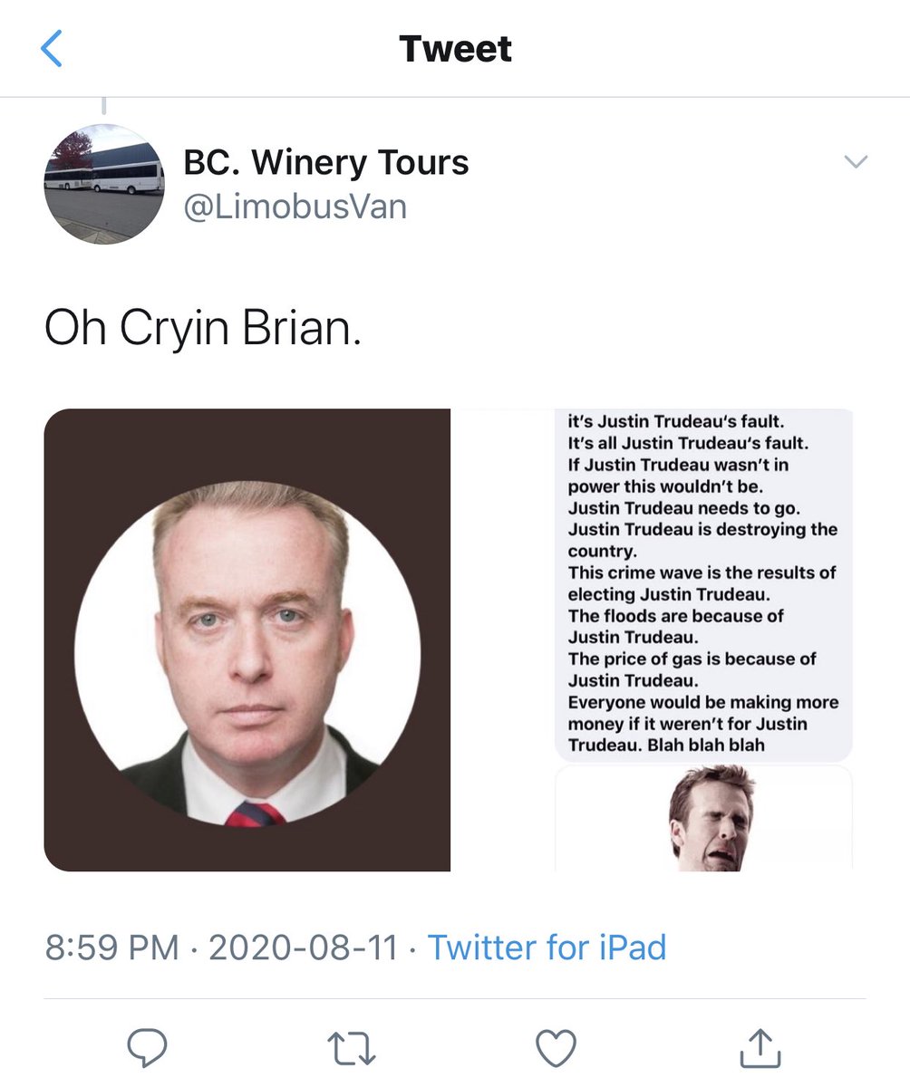 brianlilley's tweet photo. Well one business I won’t be using when I visit BC wine country is ⁦@LimobusVan⁩ and the rest of you can just take note. https://t.co/Jy0oOy9m45
