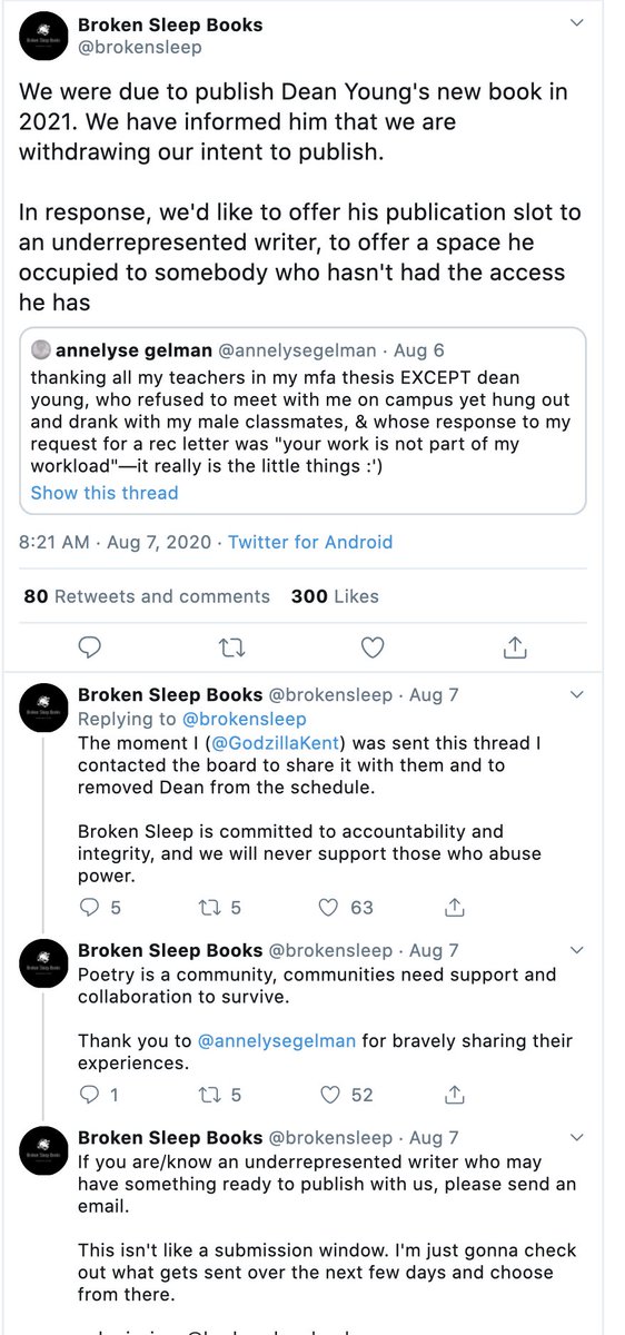 Some of the remarkable things here.1. No sign the poet whose book was "removed" 4 laughably trivial reasons had a chance to respond to the *tweet thread* that doomed him.  2. Publisher seems proud of acting so swiftly, while boasting of "integrity."