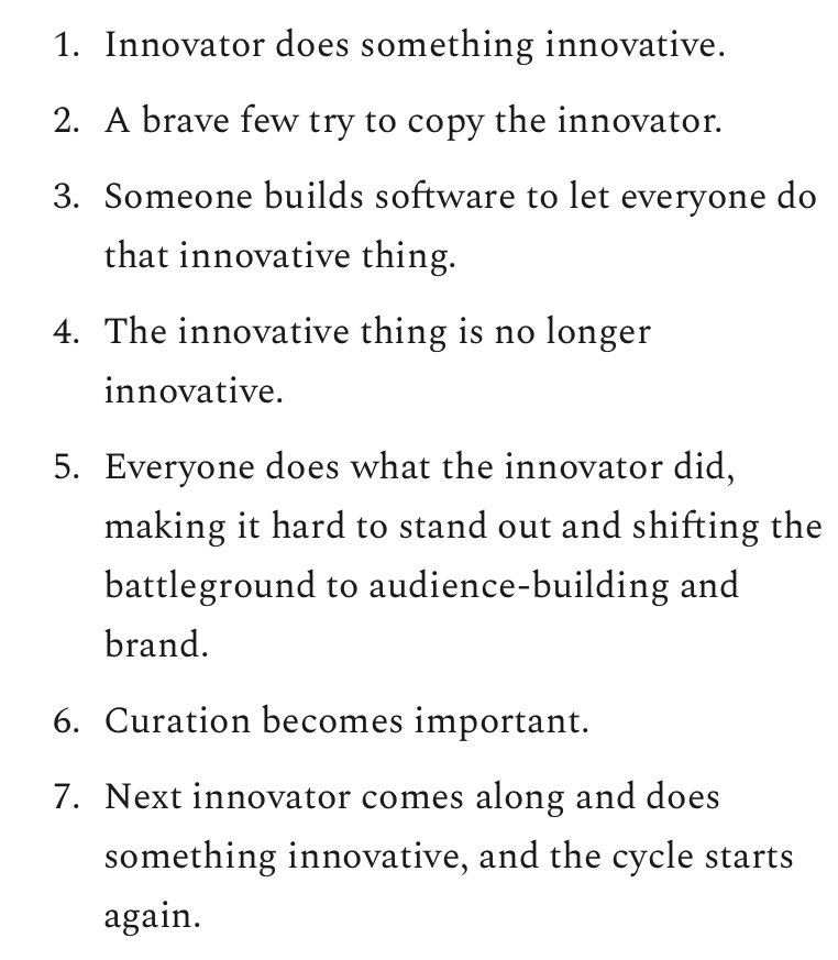 10. You’re Not Alone.This cycle is happening across industries, from media to neobanks.Someone innovates, and then someone else builds tools for others to use that innovation.At this point in the cycle, curation is king. That’s why  @tiktok_us is winning.