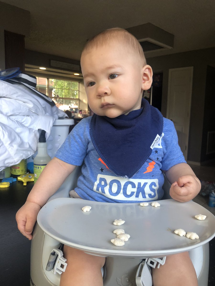 alicia_davis's tweet photo. I only have ONE more mid shift to work before moving to days full time at MDMC🙌🏼🙌🏼...mids (11am-11pm)  are rough on our family, as you can see from Harrison’s joyous state at breakfast this morning. 😂
#CheeksForDays #ERNurseProblems #2JobProblems #AlwaysTiredProblems https://t.co/NfU0TuTVJF