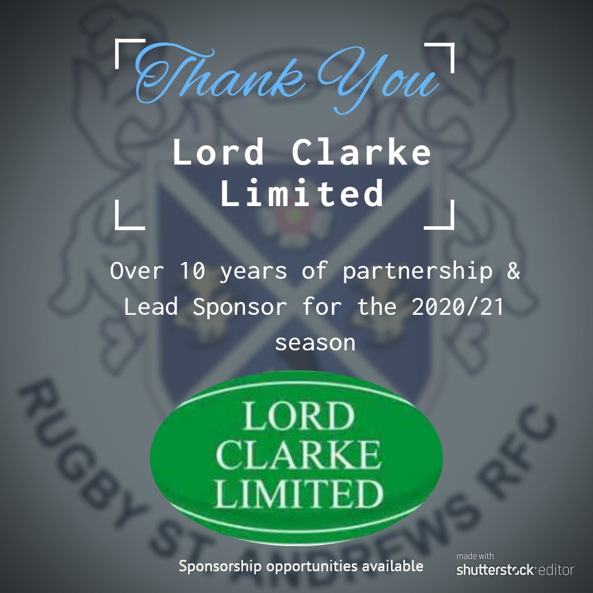 StAndrewsRFC's tweet photo. Massive thankyou to Lord Clarke Ltd
https://t.co/3ceo2d40qv
Theyve been a huge sponsor for a long time.
#sponsorship #sponsors #GreatestSaint #RugbyStAndrews #StAndrews #RugbyRugby #RugbyClub #WEnotMe #BeInTheNumber #oneclub https://t.co/XDsiW6l10Z