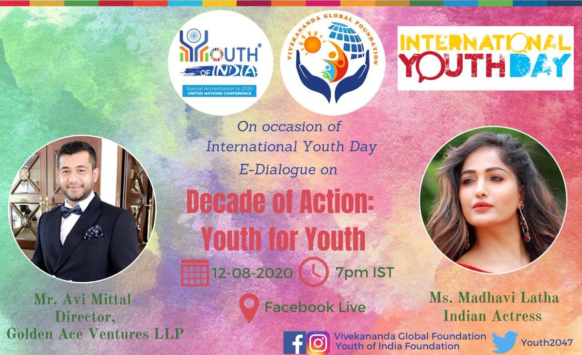 Youth2047's tweet photo. On the occasion of #InternationalYouthDay, we proudly look forward to hosting Mr. Avi Mittal and Ms. Madhavi Latha on Decade of Action: Youth for Youth
#UNwithCivilSociety #YouthDay #Youth2047 #YoutVolution
@UNDGC_CSO @salonetitihawa
@SDG2030 @theYouthReps
@SDGaction @UNinIndia https://t.co/2CNW5G1Esv