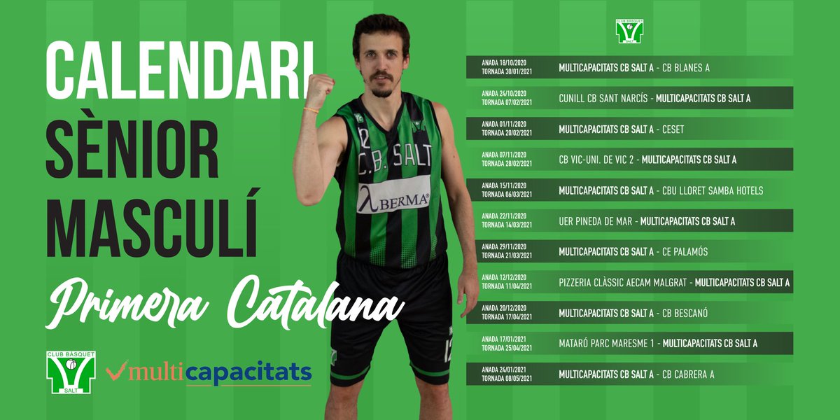 CALENDARI PRIMER EQUIP MASCULÍ 📅

Que aixequi la mà qui té ganes de bàsquet 🖐🏻

#somhisalt #verdinegre #saltesviu