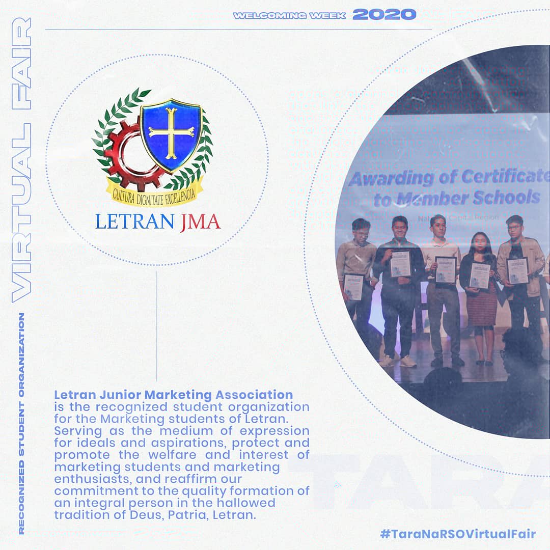 letranjma's tweet photo. Get to know the Letran Junior Marketing Association!

Letran Junior Marketing Association is the recognized student organization for the Marketing students of Letran. We are here to serve as the medium of expression for ideals and aspirations, protect and promote the welfare and https://t.co/KrQNYT1EIK