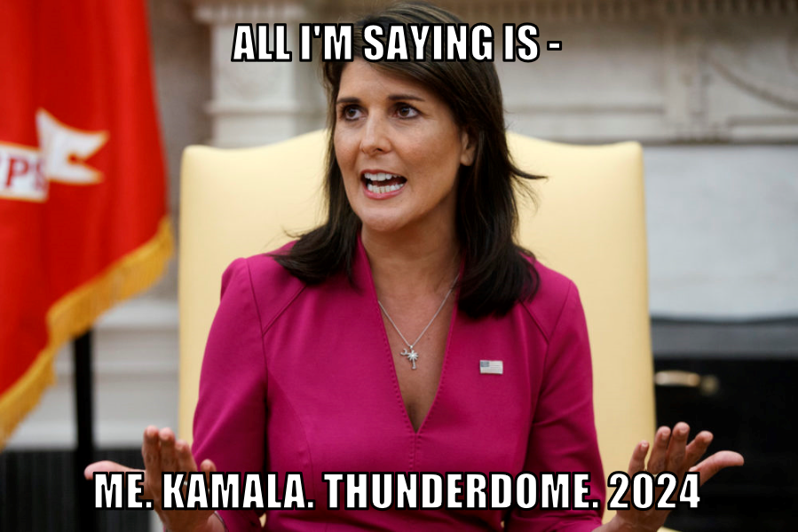 HistoryTWTFails's tweet photo. Nikki Haley (Present Day):

No one's gonna make VICE-President out of me. 

Kamala, you and me, general election 2024 - Game ON.

#AsianAmerican #IndianAmerican #IndianAmericans #IndianAmericanGovernor #NikkiHaleyPopcornDrama #NikkiHaley #NikkiHaley2024 https://t.co/jKgry6cSz2